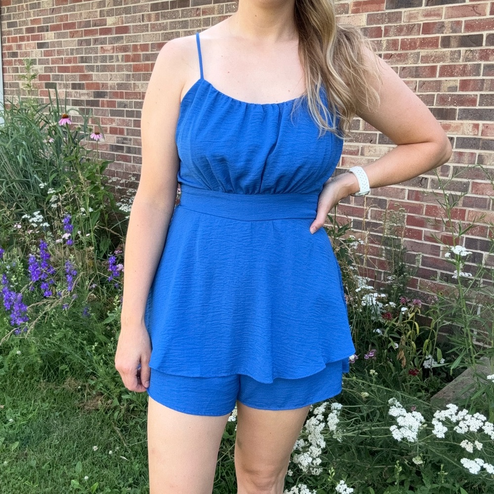 Blue Sleeveless Romper